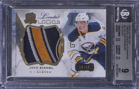 2015/16 Upper Deck The Cup Limited Logos #LL-JE Jack Eichel Rookie Card (#18/50) - BGS MINT 9